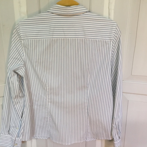 Talbots White and Blue Striped Button Down Cotton Shirt - Picture 9 of 12
